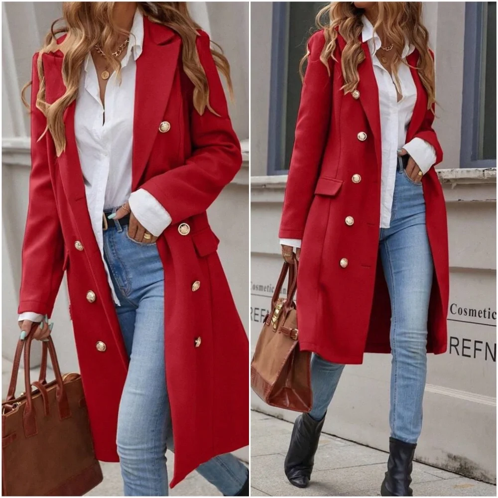 Classic Colorful Button up Double Breasted Jacket Coat - Picture 2 of 5